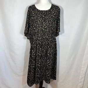 Simons Black & Tan Animal Print Chiffon Dress